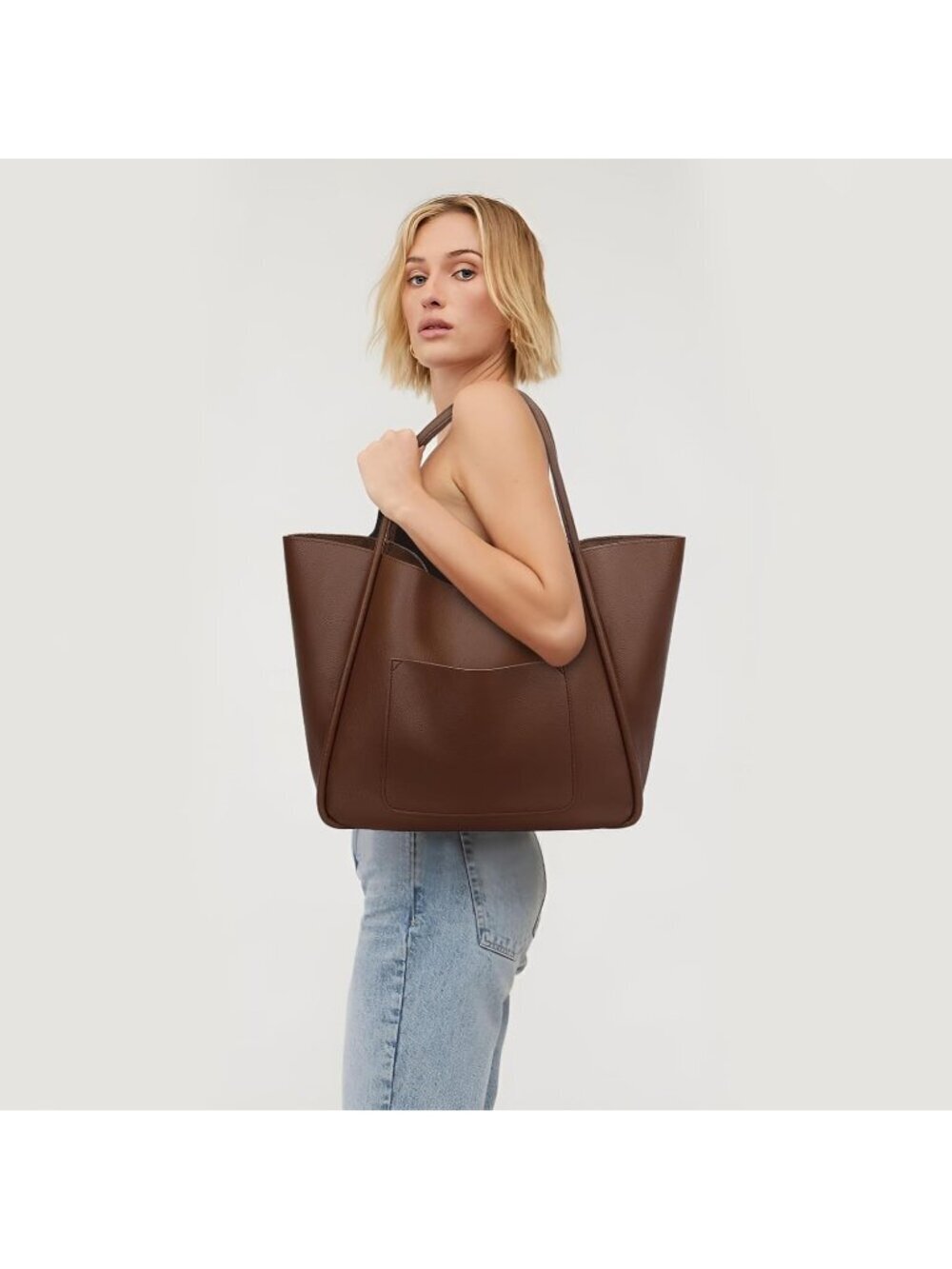 Women's Dark Brown Vegan Leather Large Capacity Travel Bag Tote Handbag - Picture 2 of 7